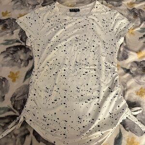 H&M White Paint Splatter Side-Ruched Tee
